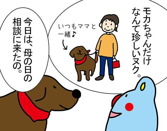 「モカちゃんだけなんて珍しいヌク。」「今日は、母の日の相談に来たの。」