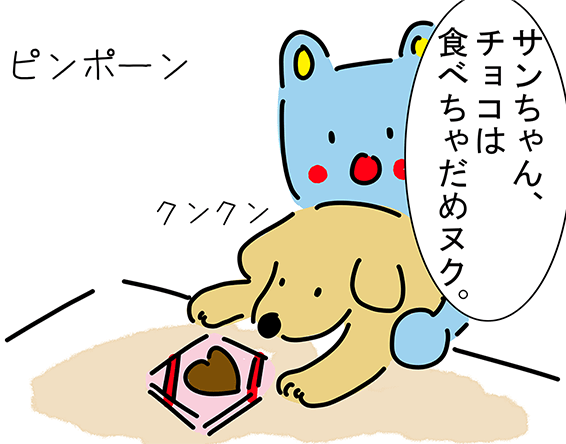 「クンクン」「サンちゃん、チョコは食べちゃだめヌク。」“ピンポーン”